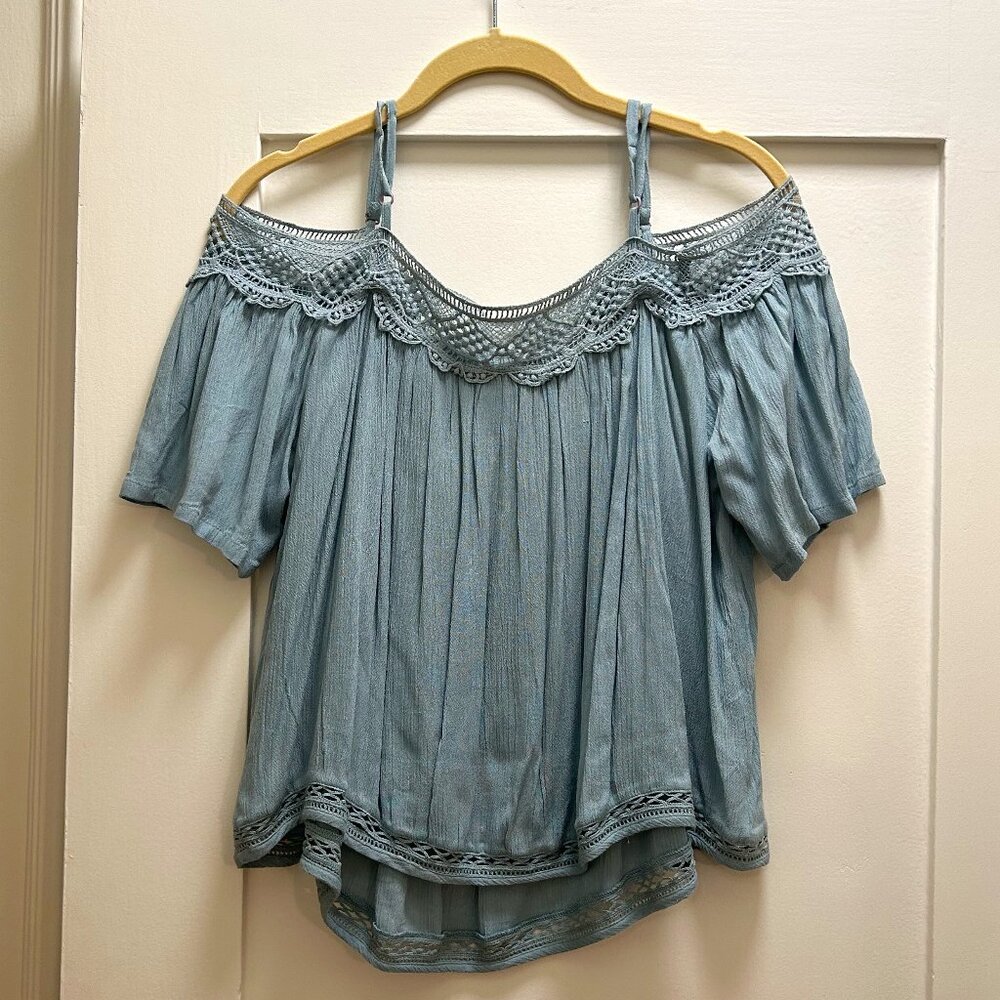 Cotton On - Off the shoulder - Crochet top - Light blue